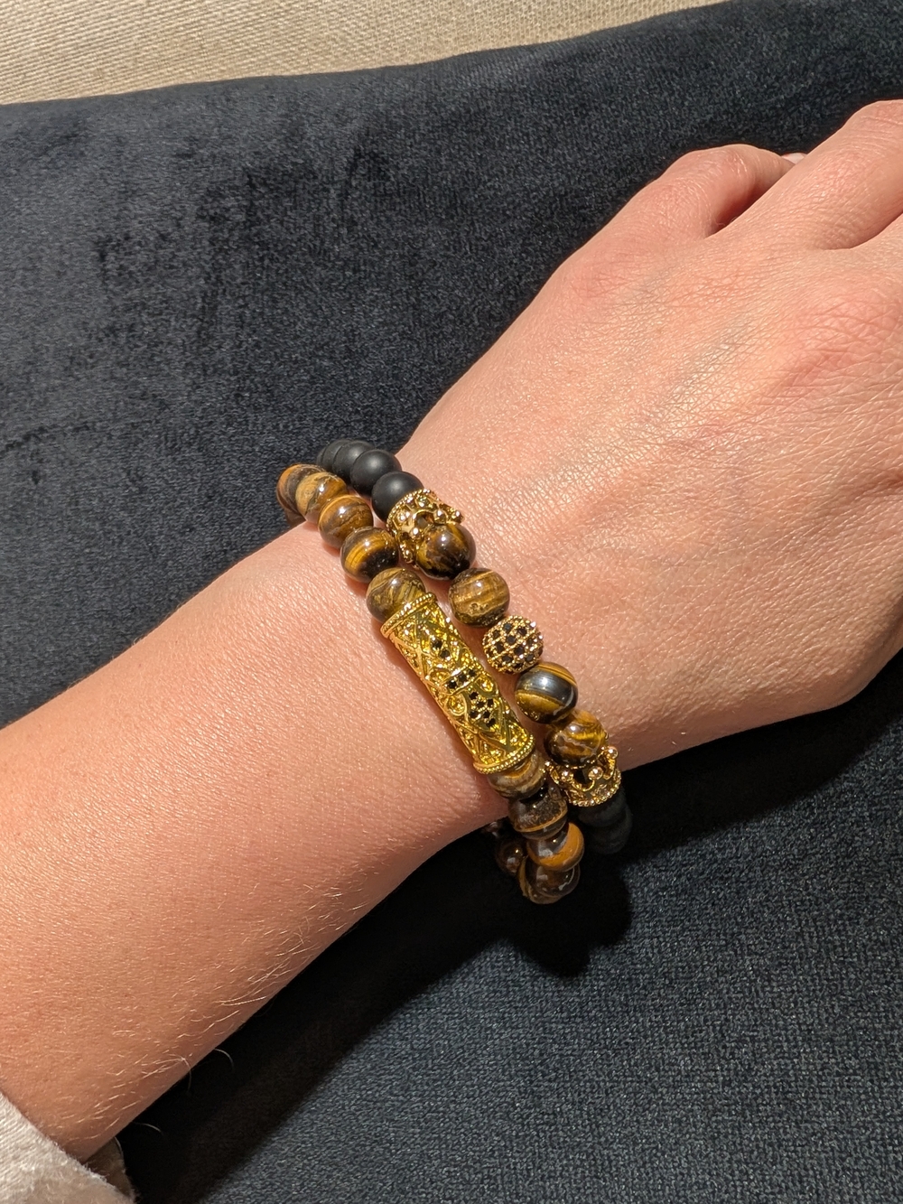 Gold-Tone Tiger Eye Beaded Bracelet Set - Men